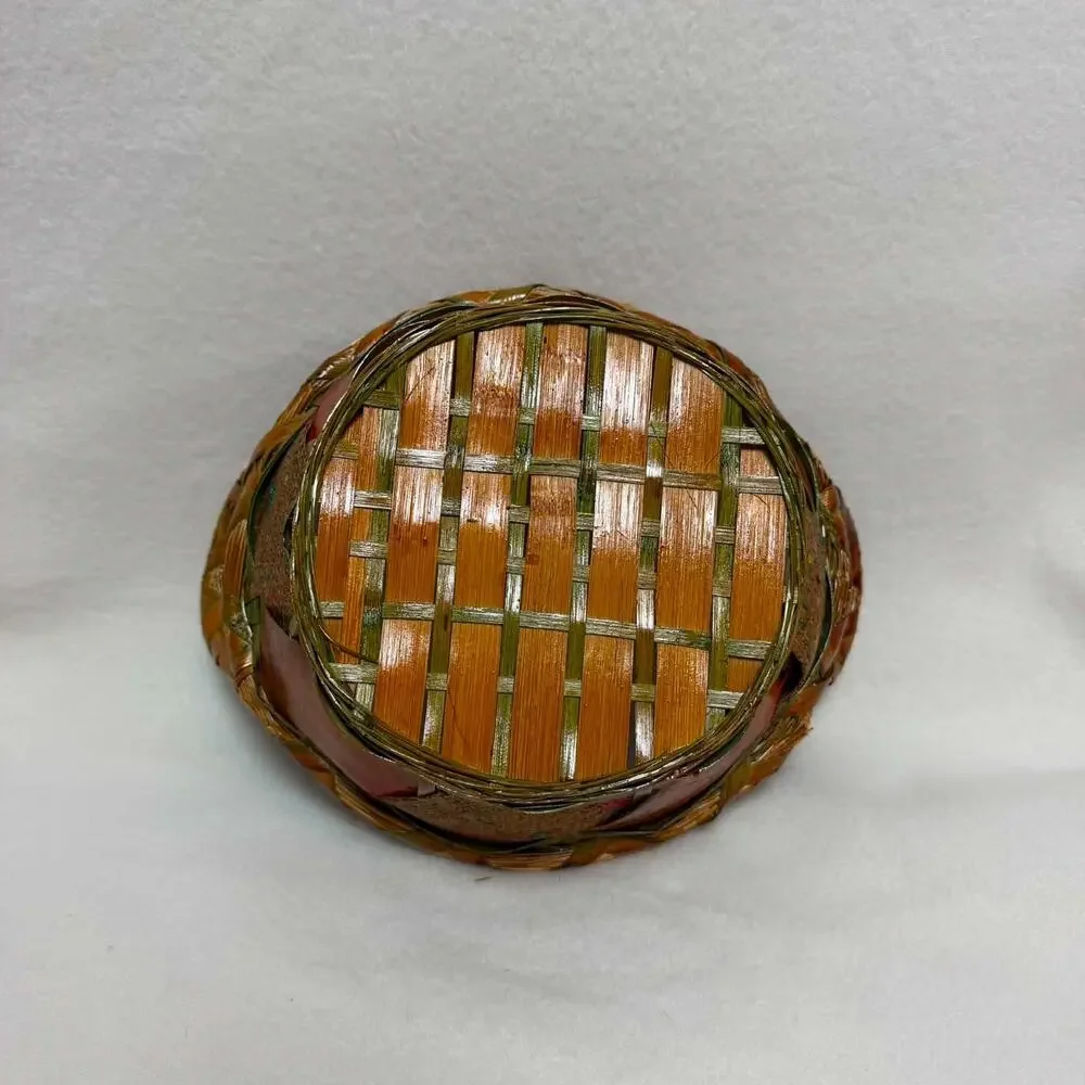 Vintage Woven Wicker Oval Basket With Handles Boho Farmhouse Country Decor